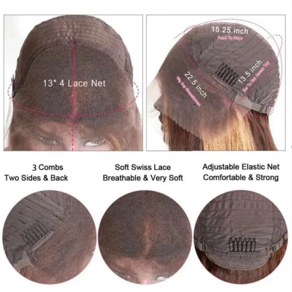 Straight Honey Blond Highlight Lace Front Virgin Human Hair Wigs - Picture 5 of 7